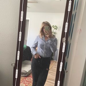 H&M Blue White Striped Button Down Top